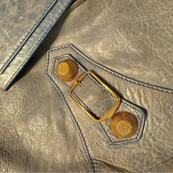 Balenciaga GGH Brief Bag Light Blue Handbag with Gold Accents - Picture 8 of 15